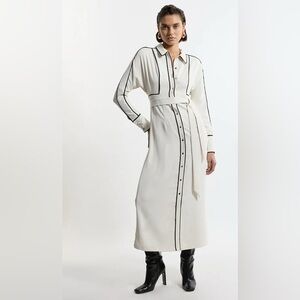 Karen Millen Tall Twill Contrast Piping Woven Midi Dress